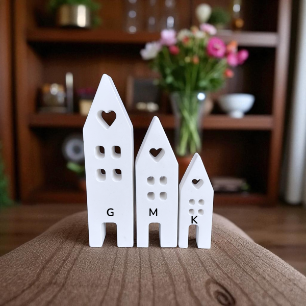 Lichthäuser Deko Häuser Weiße Häuser im Skandi-Stil aus Raysin - Modelle B - Artikel-Nr. 1100063